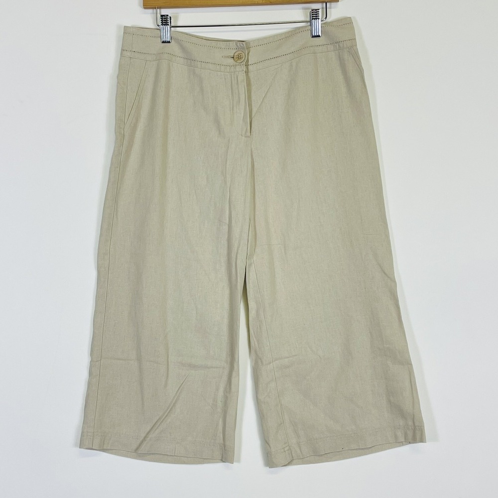 Marks & Spencer Pants  Women 14 UK 10 Linen Blend Wide Leg Capris Gaucho Coastal
